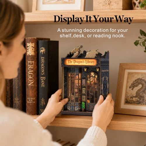 ISSEVE Dragon Library Book Nook Kit, DIY Dollhouse Booknook Bookshelf Decor - Image 4