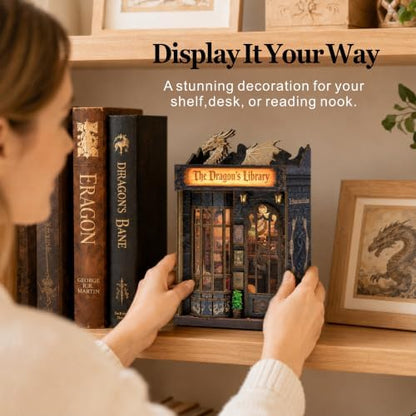 ISSEVE Dragon Library Book Nook Kit, DIY Dollhouse Booknook Bookshelf Decor - Image 4