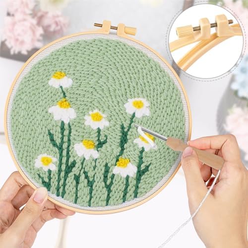 JSRQT Punch Needle Embroidery Starter Kits,Rug Hooking Kit for Adults and Beginners,Handcraft Punch Needle Kits with Embroidery Hoops,Flowers and Plants Pattern - Image 5