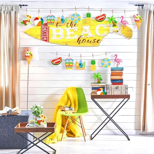 80PCS Wooden Summer Ornaments to Paint, 10 Styles DIY Blank Unfinished Wood Beach Cutouts Ornament for Crafts Hanging Decorations, Watermelon Surfboard Slippers Coconut Tree Home Decorations Gifts - Image 6