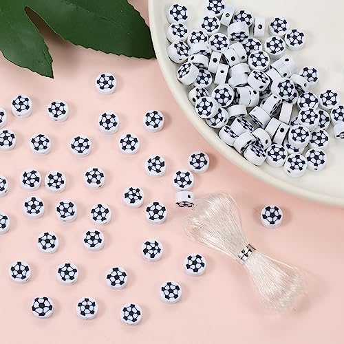 100pcs Sports Polymer Clay Beads Football Beads DIY Jewelry Making for Earring Bracelet Necklace Key Chains Craft Accessories (White Football) by LUBINGSHINE
