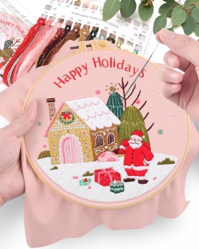 ERKOON Christmas Embroidery Kit for Beginners, Cross Stitch Set for Include Embroidery Cloth Hoops Threads for Craft Lover Hand Stitch with Embroidery Skill Techniques (Santa Claus) - Image 4