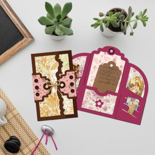 Journal Pocket Cards Cutting Die 8 Styles Scrapbooking Stencils with 50pcs 10 Styles Flower Lace Scrapbook Paper Pads & Tweezers, All-in-One Craft Kit for DIY Birthday Wedding Greeting Card - Image 3
