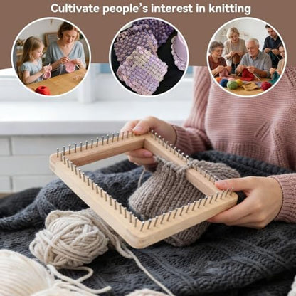 HERCHR Wooden Knitting Loom, Wooden Loom Frame Weaving Loom DIY Solid Wood Multifunctional Blanket Crochet Loom Knitting Board Loom Tool for DIY Weaving Beginner Children Adults, 20 * 20cm - Image 4