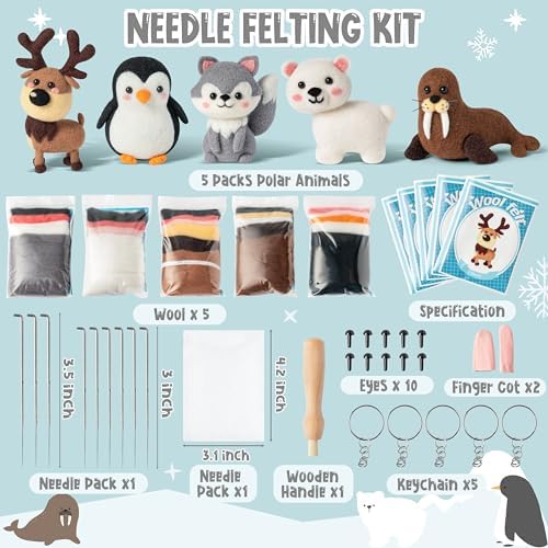 WATINC Needle Felting Kit - 5 Set Unique Different Cute Doll Wool Felt Needle Tools Foam Pad Instruction, DIY Home Decoration Craft Party Supplies for Art Work Starter Beginners (Polar Animal) - Image 2