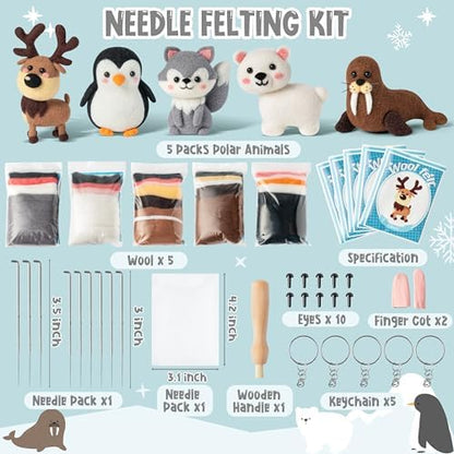WATINC Needle Felting Kit - 5 Set Unique Different Cute Doll Wool Felt Needle Tools Foam Pad Instruction, DIY Home Decoration Craft Party Supplies for Art Work Starter Beginners (Polar Animal) - Image 2