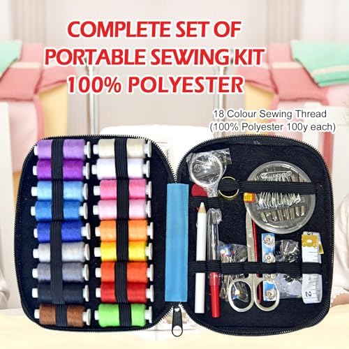 Sewing Kit with Case Portable Sewing Supplies for Home Traveler, Adults, Beginner, Emergency, Contains 18 Sewing Thread, Scissors, Needles, Measure etc,Medium Electric Blue - Image 5