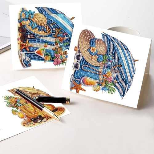 LazyFold 6Pcs DIY Diamond Art Painting Greeting Cards with Envelopes, Vacation Theme All Occasion Note Card Kit for Women, Handmade Thank You Birthday Friendship Cards Gift - Image 6