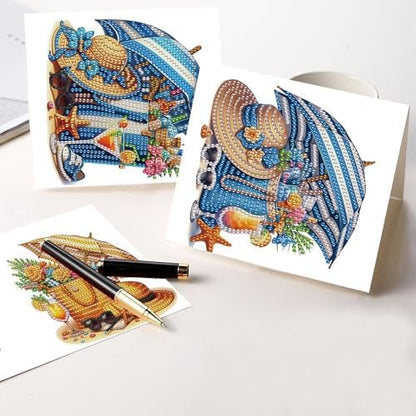 LazyFold 6Pcs DIY Diamond Art Painting Greeting Cards with Envelopes, Vacation Theme All Occasion Note Card Kit for Women, Handmade Thank You Birthday Friendship Cards Gift - Image 6