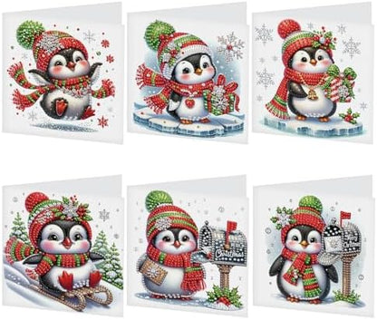 Focart Christmas Penguin Greeting Cards, Set of 6, Special Shaped Diamonds Painting, DIY Handcraft for Relatives and Friends with Wishes,Unique Design Crafting for Birthday or Holiday Cards by PremiumDiamondArt