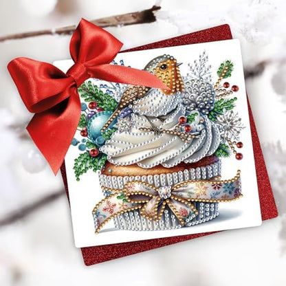 Christmas DIY Diamond Greeting Cards Set, 5D Art Painting Card Making Kits for Family Friends Handmade Gift - #08-Cupcake - Image 2