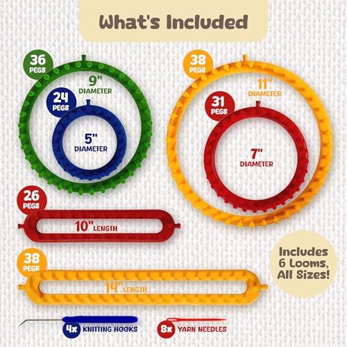 Olikraft Knitting Loom Kit for Beginners, 4 Round and 2 Rectangular Looms - Image 2