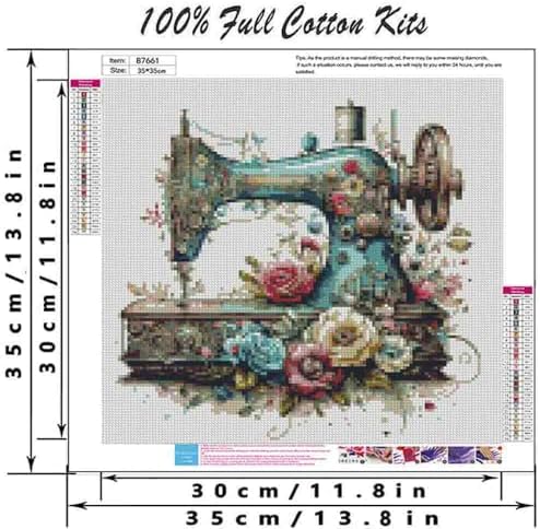 Sewing Machine Stamped Cross Stitch Kit for Adults 13.7x13.7 inches - Image 2