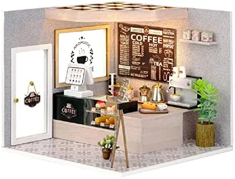 Flever DIY Miniature House Kit, Tiny Home Kit with LED Light, Mini House Build Craft Kits for Adults and Teens, Home Decor Creative Gift for Family/Friends (Leisurely Coffee Shop) by Flever