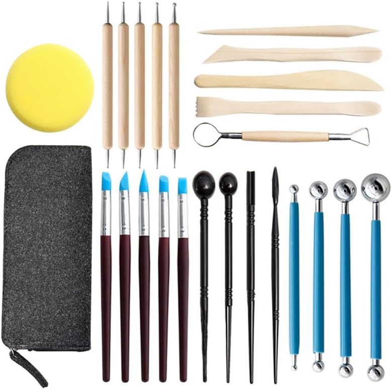 DOITOOL Polymer Clay Tools Kit 25 pcs Clay Carving Tools for Sculpting Forming Cutting Scraping Smoothing Pottery Tool Set for Beginners and Professionals 7.87 X 3.54 X 1.18 in by DOITOOL