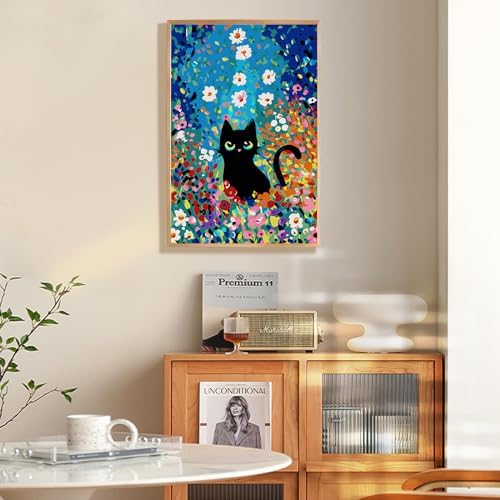 Framed Paint by Numbers Kit for Adults Beginner 8x12 IN, Flowers Cat - Image 3