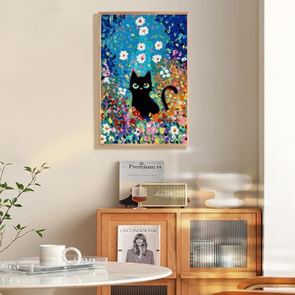 Framed Paint by Numbers Kit for Adults Beginner 8x12 IN, Flowers Cat - Image 3