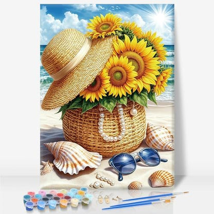 Camocin Framed Paint by Numbers Kit for Adults Beginners – Sunflower Beach by CamocinDIYKit