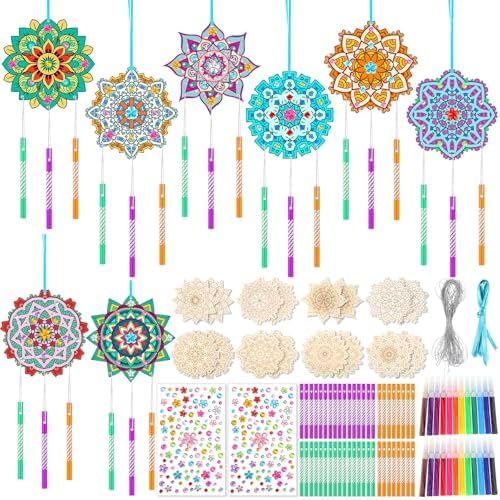 Amyhill 16 Pack Mandala DIY Wind Chime Kit, Wooden Coloring Craft, Gifts by Amyhill