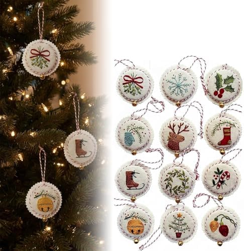 Christmas Embroidery Kit, 12PCS DIY Ornament Set for Beginners by Unknown