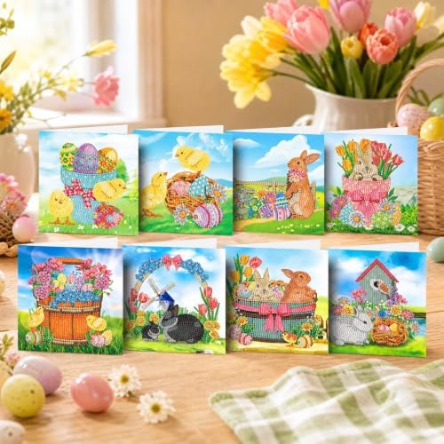 8PCS Chick Rabbit DIY Greeting Card Kits with Envelopes Diamond Art Greeting Cards Diamond Art Cards Kits for Adults DIY Crafts Family Friend Gifts - Image 2