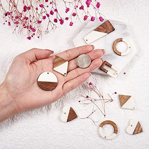 FASHEWELRY 12Pcs Resin Wooden Pendants 6 Styles Rectangle Rhombus Flat Round Geometry Vintage Resin Wood Statement for Jewelry Making (White) - Image 2