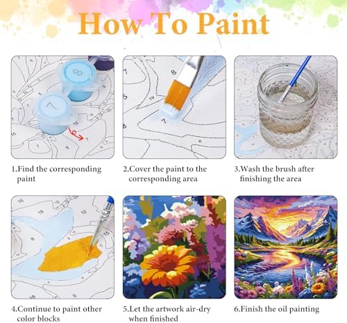 Paint by Numbers Kit for Adults, Mountain River & Wildflower, 16x16 Inch - Image 4