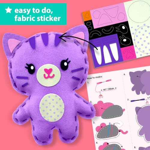 KRAFUN Beginner Sewing Kit, Sew Kitten & Mouse, Pre-Cut Felt, Kids Ages 5+ - Image 5