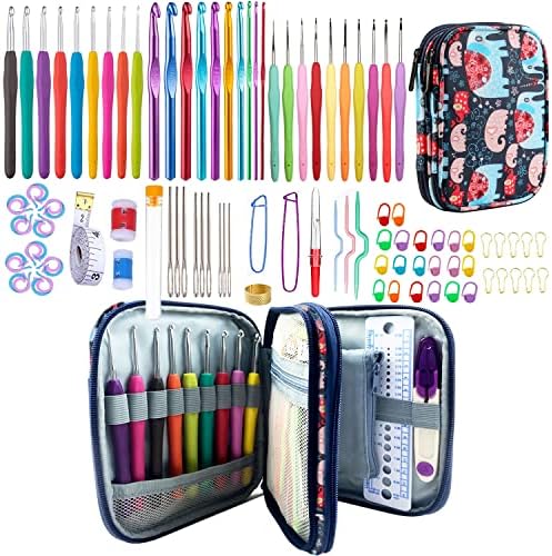 100pcs Crochet Hooks Set in Case Ergonomic Soft Grip Handles Weave Yarn Knitting Needles Kit and Crochet Needle Accessories Crochet Kit Complete Crochet Set for Beginners and Experiecced Crochet Lover by Mdoker