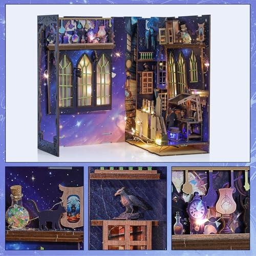 Magic Alley Book Nook Kit - DIY Miniature House Kit for Adults, Teens and Beginners, Magic Miniature Diorama with LED Light, 3D Wooden Puzzle Bookend Bookshelf Insert Decor, Gifts for Fantasy Lovers - Image 7