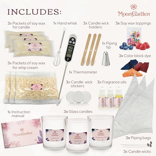 Moon Garden Candle Making Kit, Dessert Theme DIY Candle Kit for Adults, Fragrence Oils, Soy Wax Whip Cream and Toppings, The Complete Craft Set - Gift for All Loved Ones - Image 2