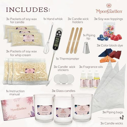 Moon Garden Candle Making Kit, Dessert Theme DIY Candle Kit for Adults, Fragrence Oils, Soy Wax Whip Cream and Toppings, The Complete Craft Set - Gift for All Loved Ones - Image 2