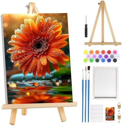 MOGTAA Daisy Paint by Numbers Kit for Adults Beginners with Frame, Landscape Adult Paint by Number Kits on Canvas with Easel, Easy DIY Flowers Oil Painting Kits for Home Decor, 8x12in by MOGTAADIYHomeDecor