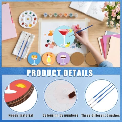 8 Pack Drinks Paint by Numbers Kits Coasters with Holder Cork Pads - Image 5
