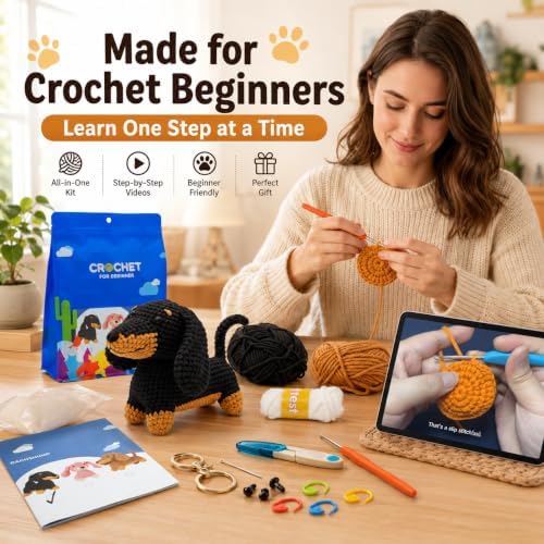 Nikolle Dachshund Crochet Kit for Beginners, Amigurumi Animal Craft Kit - Image 2