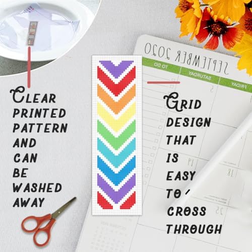 BEUNITONE Cross Stitch Bookmark Kit 6 Pcs Rainbow DIY Bookmarks Cross Stitch Kits for Adults Beginners Love Heart Pre-Sorted Floss Cross-Stitch Stamped Embroidery Kit with Instruction 8''x2.4'' - Image 3