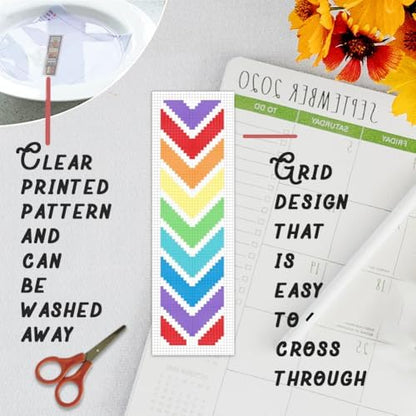 BEUNITONE Cross Stitch Bookmark Kit 6 Pcs Rainbow DIY Bookmarks Cross Stitch Kits for Adults Beginners Love Heart Pre-Sorted Floss Cross-Stitch Stamped Embroidery Kit with Instruction 8''x2.4'' - Image 3