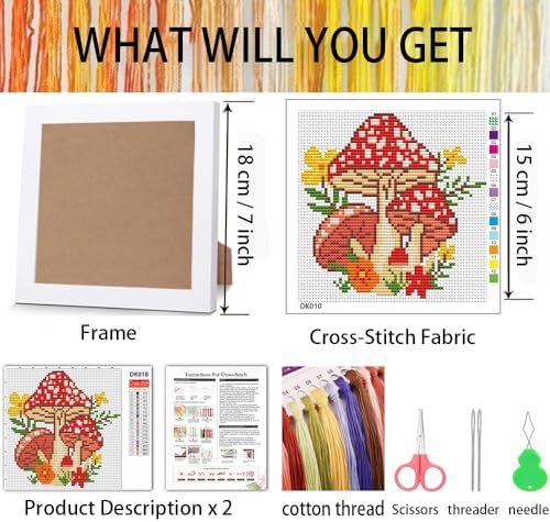 Tiwabb Mushroom Stamped Cross Stitch Kits for Adults Beginners with Frame - Image 3