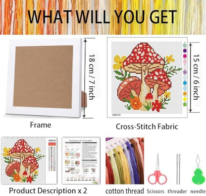 Tiwabb Mushroom Stamped Cross Stitch Kits for Adults Beginners with Frame - Image 3