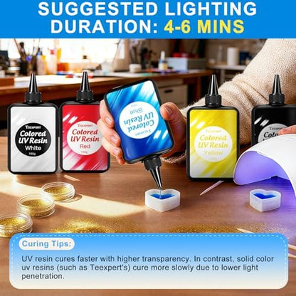 Teexpert UV Resin Kit, 500g Opaque Colored UV Resin Large Capacity Hard Type, Odorless & Low Shrinkage, Vibrant Color for Jewelry Making, Crafts, Keychain, Small Decoration - Image 6