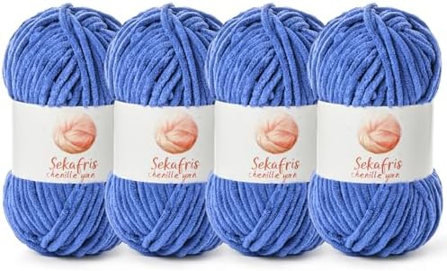 Chenille Blanket Yarn for Crocheting Size 5 Bulky Yarn 4 Azure by Sekafris