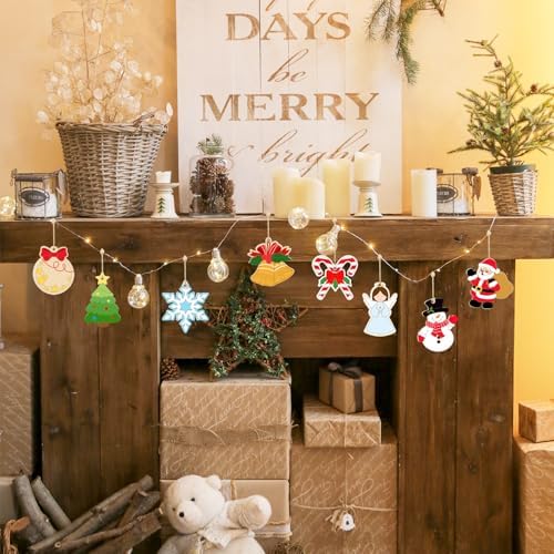 80PCS Wooden Christmas Ornaments to Paint, 8 Styles DIY Blank Unfinished Wood Reindeer Santa Claus Christmas Tree Ball Snowman Snowflake Angel Cutouts Ornament for Crafts Winter Hanging Decorations - Image 3