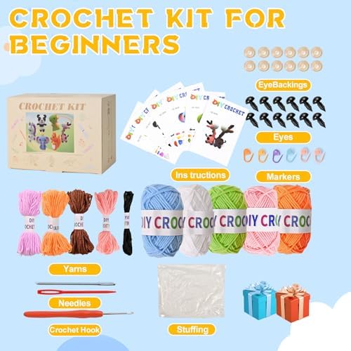 Alutaba Crochet Kit for Beginners Adults, 6pcs Animal Crochet Starter Kit - Image 2