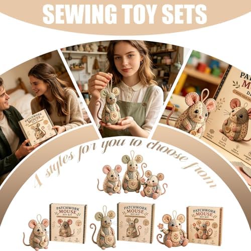 Patchwork Mouse DIY Kit, Handmade Sewing Craft Set,Cute Mouse Ornament DIY Kit, Pre-Cut Floral Fabric Sewing Set with Tools & Stuffing, for Adults, Beginners, Gift for Birthdays, Holidays (Type B) - Image 2
