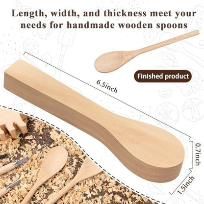 12Pcs Basswood Carving Blocks for Spoon Carving - Premium Unfinished Wood Blanks for Whittling Kit, Soft Wood for Carving, Hobby Craft Supplies for Beginners, Kids & Adults (Spoon Blank Set) - Image 5