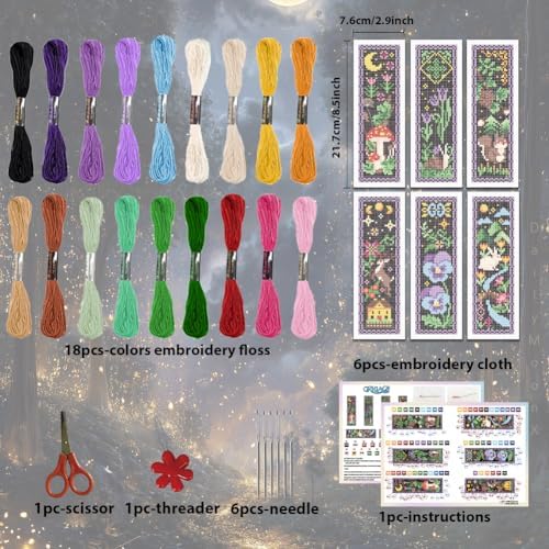 ORIGACH 6 Set Dark Forest Cross Stitch Bookmark Kit for Beginner - Image 2