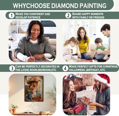 sdfkmlcdl Vintage Western Diamond Art Kits for Adults, Rustic Country Cowgirl Boots Horse Full Drill Diamond Painting Kits for Adults Beginners 4 Pack, Cowgirl Room Decor, 12x16 Inch - Image 7
