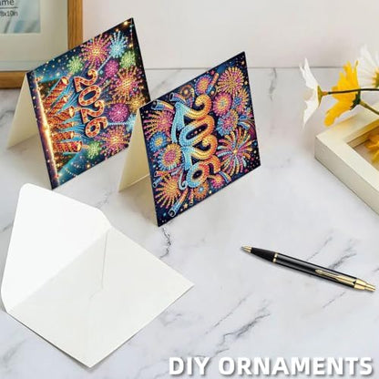 6PCS New Year Diamond Art Painting Greeting Cards Kit with Envelopes - 5D DIY Diamond Art Card Kits for Adults - Handcrafted Postcards for Birthday & Holiday - Image 6