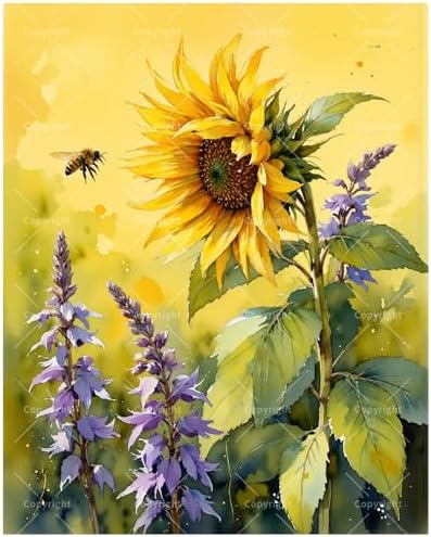Flowers Paint by Numbers Kit for Adults - DIY Sunflower and Lavender with Bee Painting on Canvas, Acrylic Paint Set, Suitable for Beginners, Art for Home Decoration or Gifts(12X16IN Framed) by Unknown
