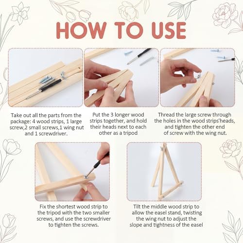YooNotee 6 Pack Flowers Paint by Numbers Kit on Canvas with Wooden Easels & Brushes, 8x8 Inch Canvas Art Set for Adults DIY Flowers Acrylic Painting for Home Wall Decor - Image 5